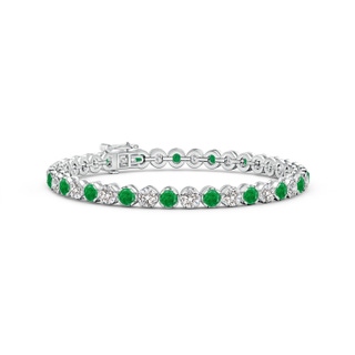 3.5mm AA Classic Round Emerald and Diamond Tennis Bracelet in 10K White Gold