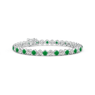 3.5mm AA Classic Round Emerald and Diamond Tennis Bracelet in 9K White Gold