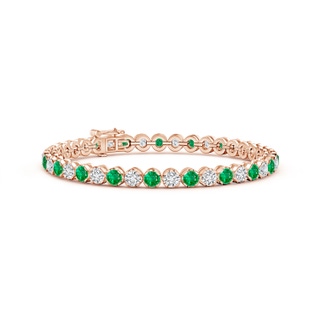 3.5mm AAA Classic Round Emerald and Diamond Tennis Bracelet in 10K Rose Gold
