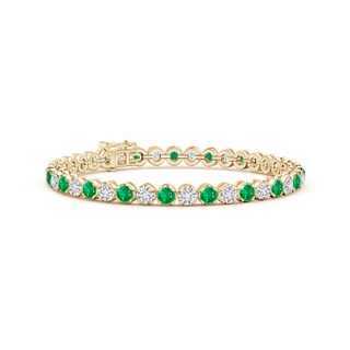 3.5mm AAA Classic Round Emerald and Diamond Tennis Bracelet in 10K Yellow Gold