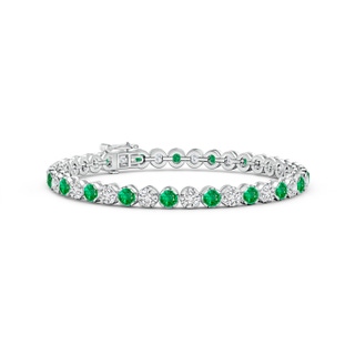 3.5mm AAA Classic Round Emerald and Diamond Tennis Bracelet in 9K White Gold