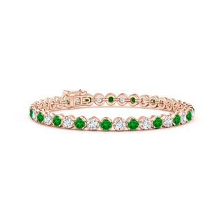 3.5mm AAAA Classic Round Emerald and Diamond Tennis Bracelet in Rose Gold