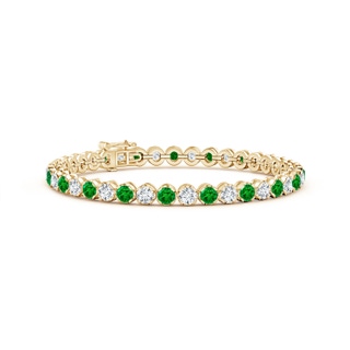 3.5mm AAAA Classic Round Emerald and Diamond Tennis Bracelet in Yellow Gold