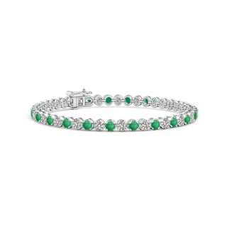 3mm A Classic Round Emerald and Diamond Tennis Bracelet in 9K White Gold