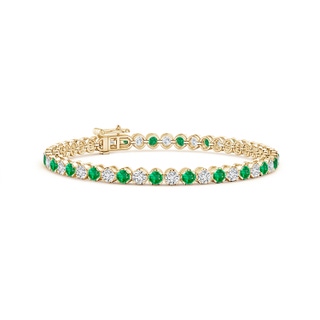 3mm AAA Classic Round Emerald and Diamond Tennis Bracelet in 10K Yellow Gold