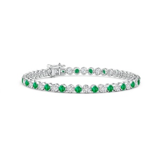 3mm AAA Classic Round Emerald and Diamond Tennis Bracelet in 9K White Gold