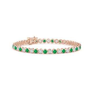 3mm AAA Classic Round Emerald and Diamond Tennis Bracelet in Rose Gold