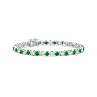3mm AAAA Classic Round Emerald and Diamond Tennis Bracelet in 9K White Gold
