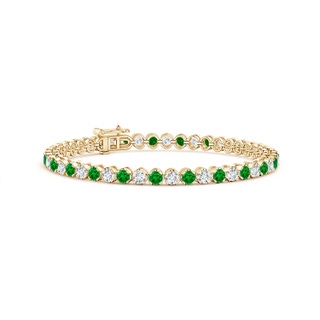 3mm AAAA Classic Round Emerald and Diamond Tennis Bracelet in 9K Yellow Gold
