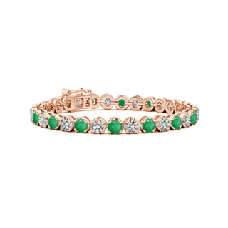 4.5mm A Classic Round Emerald and Diamond Tennis Bracelet in 9K Rose Gold