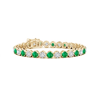 4.5mm AAA Classic Round Emerald and Diamond Tennis Bracelet in 9K Yellow Gold