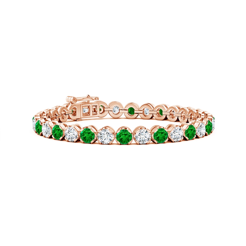 4.5mm AAAA Classic Round Emerald and Diamond Tennis Bracelet in 10K Rose Gold