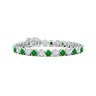 4.5mm AAAA Classic Round Emerald and Diamond Tennis Bracelet in 9K White Gold