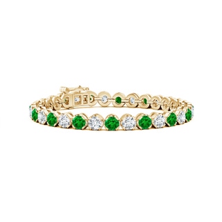 4.5mm AAAA Classic Round Emerald and Diamond Tennis Bracelet in 9K Yellow Gold