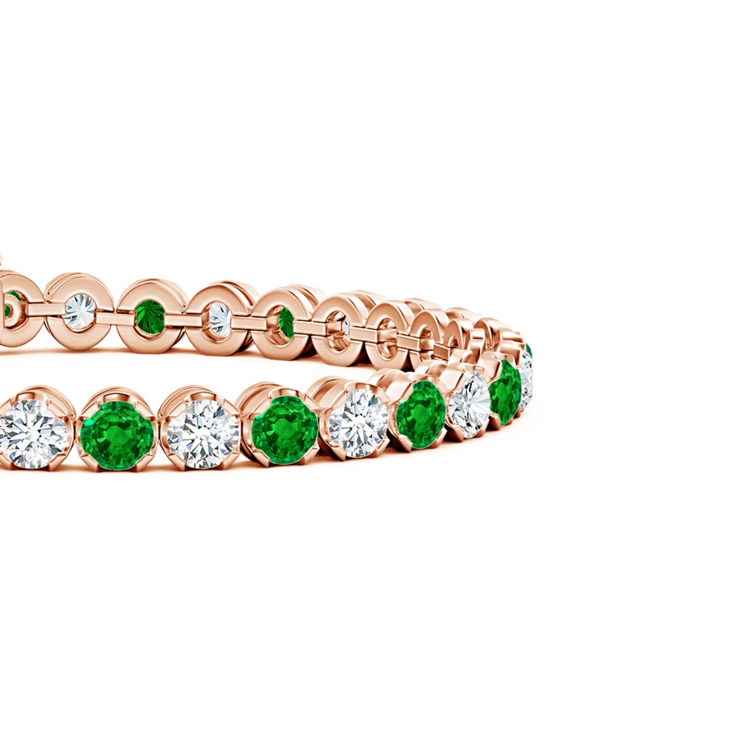 4.5mm AAAA Classic Round Emerald and Diamond Tennis Bracelet in Rose Gold Side 199
