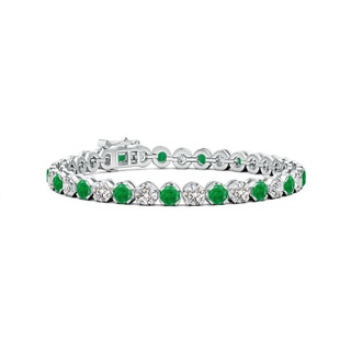4mm AA Classic Round Emerald and Diamond Tennis Bracelet in 9K White Gold