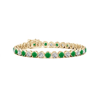 4mm AA Classic Round Emerald and Diamond Tennis Bracelet in 9K Yellow Gold
