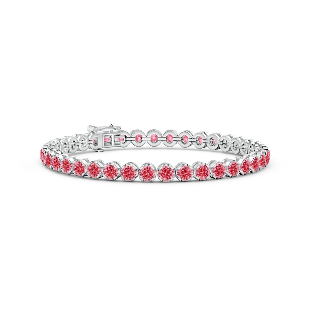 3.6mm AAAA Classic Round Fancy Intense Pink Diamond Tennis Bracelet in White Gold