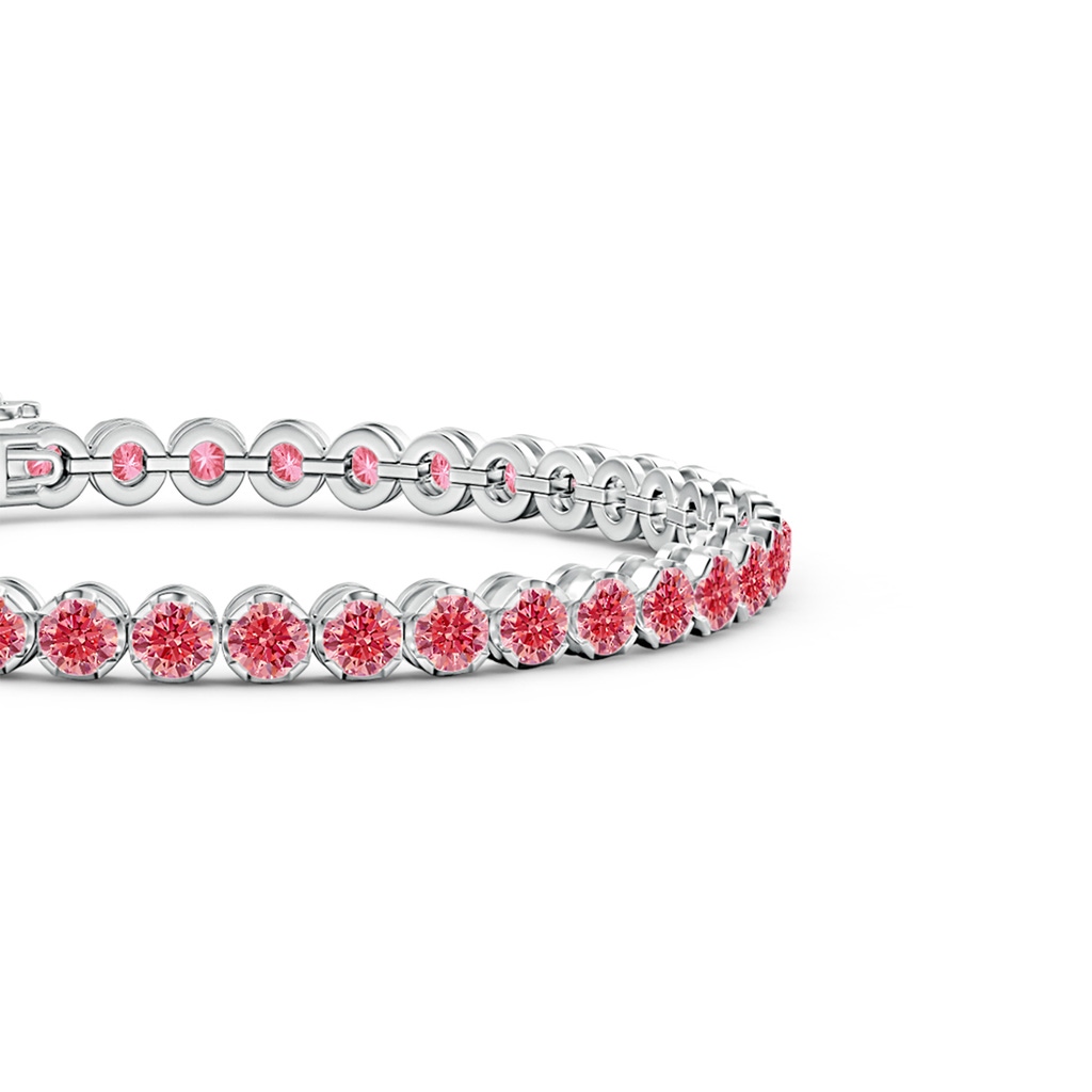 3.6mm AAAA Classic Round Fancy Intense Pink Diamond Tennis Bracelet in White Gold - side 199