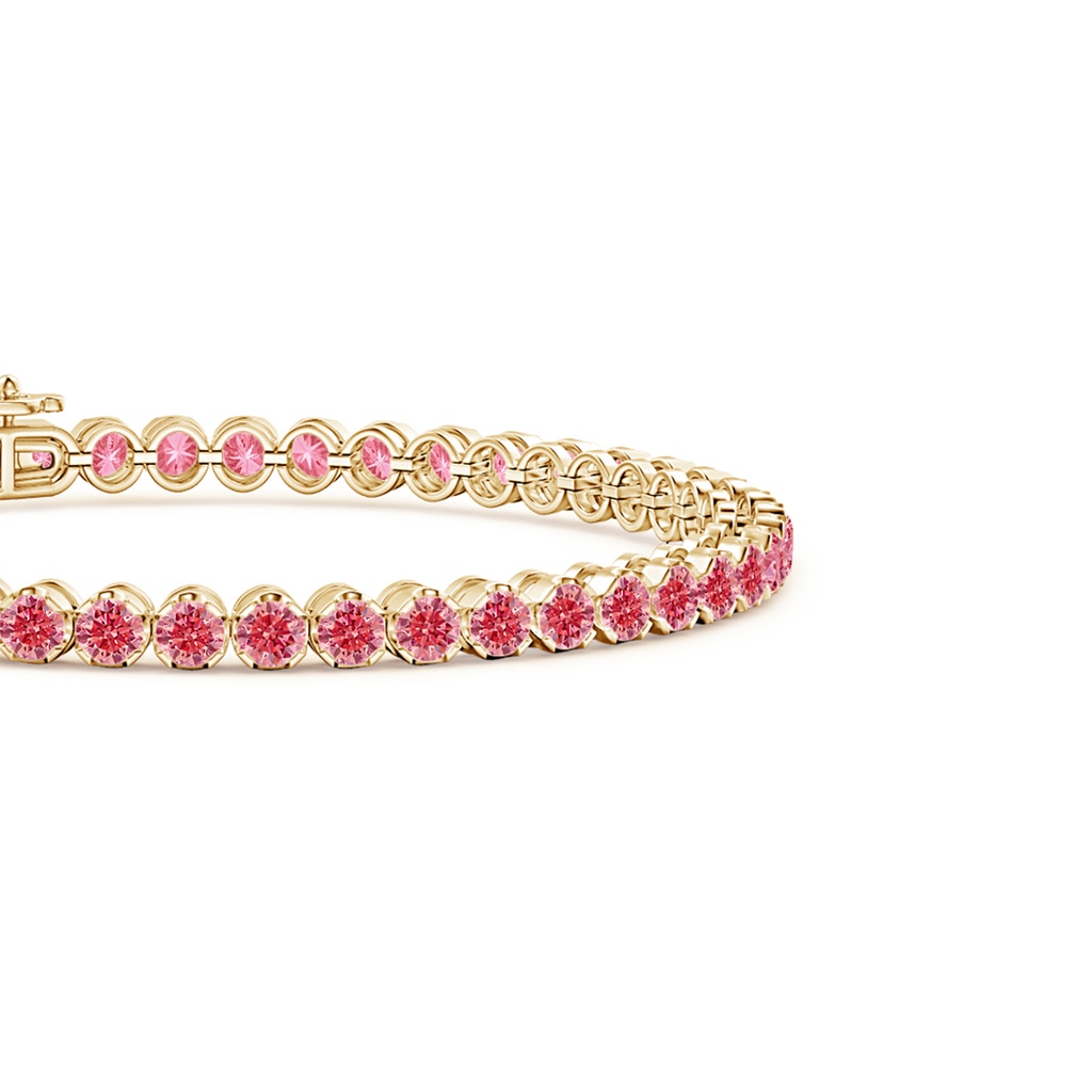 3mm AAAA Classic Round Fancy Intense Pink Diamond Tennis Bracelet in Yellow Gold - side 199