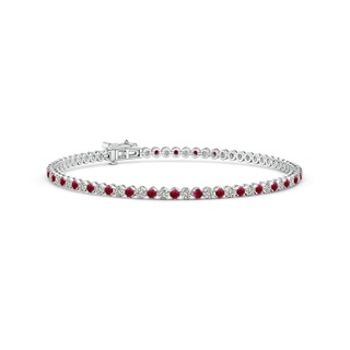 1.5mm A Classic Round Ruby and Diamond Tennis Bracelet in 9K White Gold