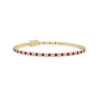 1.5mm AA Classic Round Ruby and Diamond Tennis Bracelet in 9K Yellow Gold