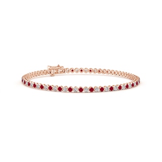 1.5mm AA Classic Round Ruby and Diamond Tennis Bracelet in Rose Gold