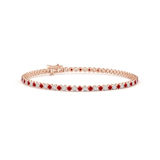 1.5mm AAA Classic Round Ruby and Diamond Tennis Bracelet in 9K Rose Gold