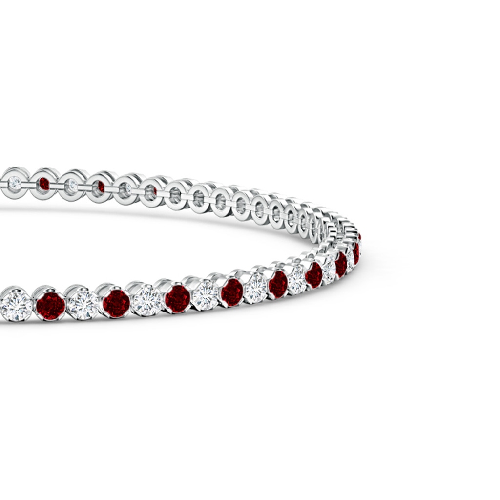 1.5mm AAAA Classic Round Ruby and Diamond Tennis Bracelet in White Gold Side 199