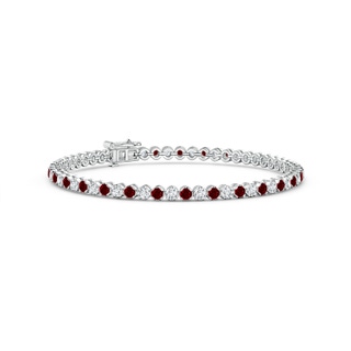 2.3mm AAAA Classic Round Ruby and Diamond Tennis Bracelet in White Gold