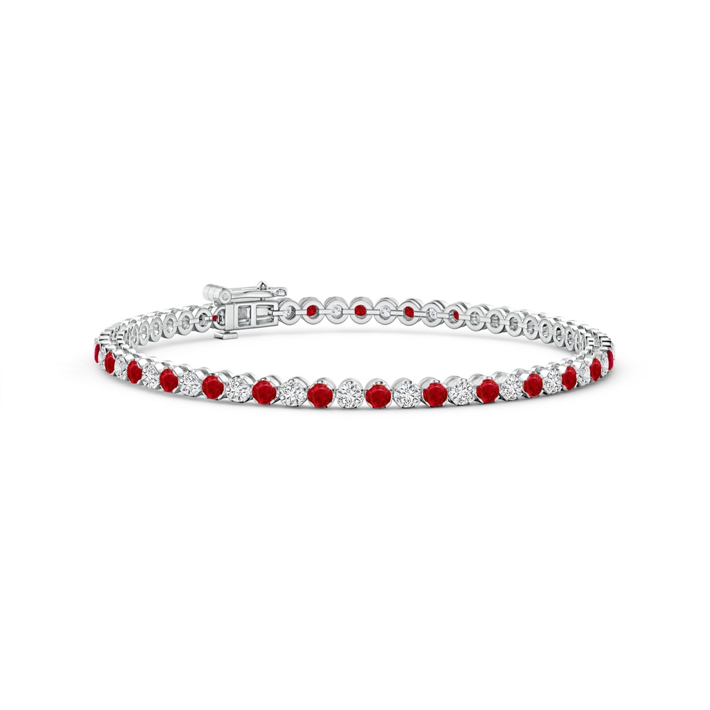 2mm AAA Classic Round Ruby and Diamond Tennis Bracelet in White Gold
