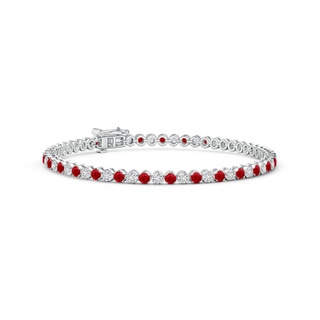 2mm AAA Classic Round Ruby and Diamond Tennis Bracelet in White Gold