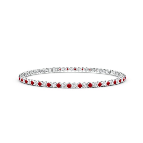 2mm AAA Classic Round Ruby and Diamond Tennis Bracelet in White Gold