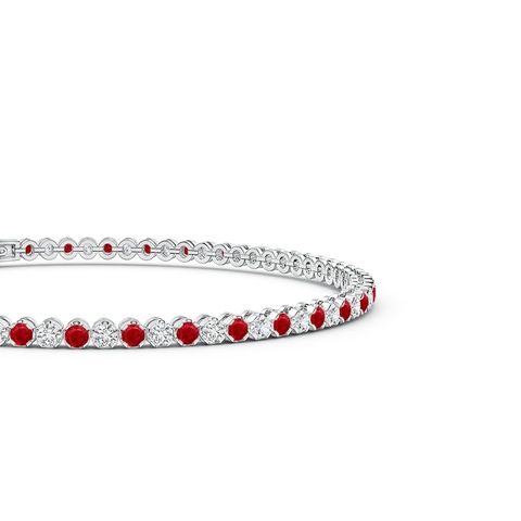 2mm AAA Classic Round Ruby and Diamond Tennis Bracelet in White Gold - side 4