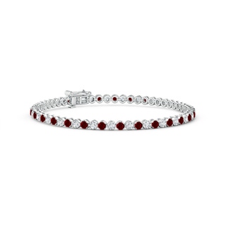 2mm AAAA Classic Round Ruby and Diamond Tennis Bracelet in White Gold