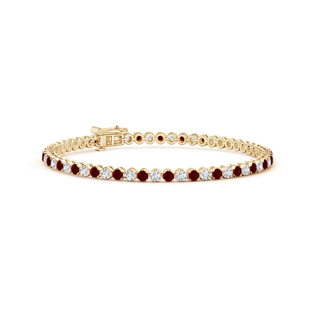 2mm AAAA Classic Round Ruby and Diamond Tennis Bracelet in Yellow Gold