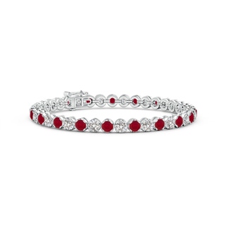 3.5mm AA Classic Round Ruby and Diamond Tennis Bracelet in White Gold