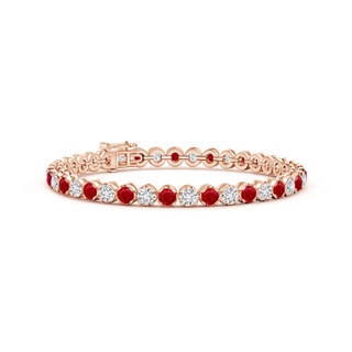 3.5mm AAA Classic Round Ruby and Diamond Tennis Bracelet in 9K Rose Gold