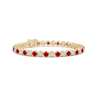 3.5mm AAA Classic Round Ruby and Diamond Tennis Bracelet in 9K Yellow Gold