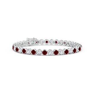 3.5mm AAAA Classic Round Ruby and Diamond Tennis Bracelet in White Gold
