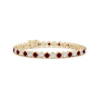 3.5mm AAAA Classic Round Ruby and Diamond Tennis Bracelet in Yellow Gold