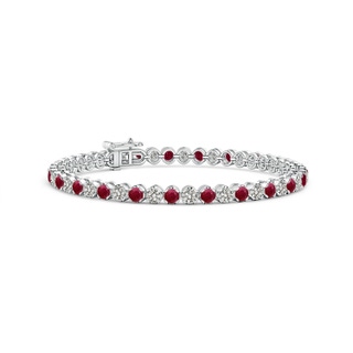 3mm A Classic Round Ruby and Diamond Tennis Bracelet in White Gold