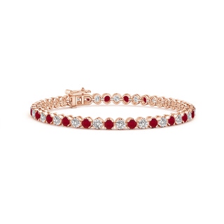 3mm AA Classic Round Ruby and Diamond Tennis Bracelet in 9K Rose Gold