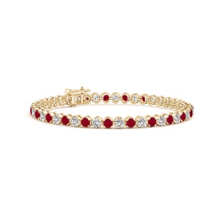 3mm AA Classic Round Ruby and Diamond Tennis Bracelet in 9K Yellow Gold