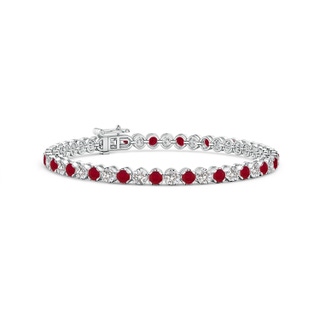 3mm AA Classic Round Ruby and Diamond Tennis Bracelet in White Gold