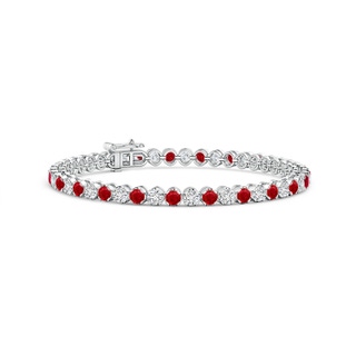 3mm AAA Classic Round Ruby and Diamond Tennis Bracelet in White Gold