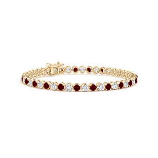 3mm AAAA Classic Round Ruby and Diamond Tennis Bracelet in 10K Yellow Gold