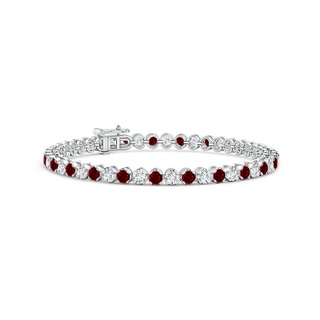 3mm AAAA Classic Round Ruby and Diamond Tennis Bracelet in White Gold
