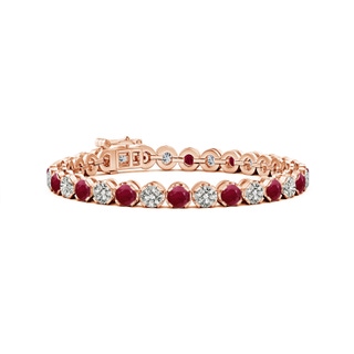 4.5mm A Classic Round Ruby and Diamond Tennis Bracelet in 9K Rose Gold