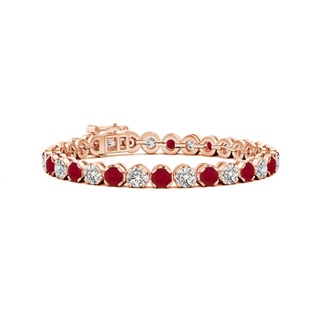 4.5mm AA Classic Round Ruby and Diamond Tennis Bracelet in Rose Gold